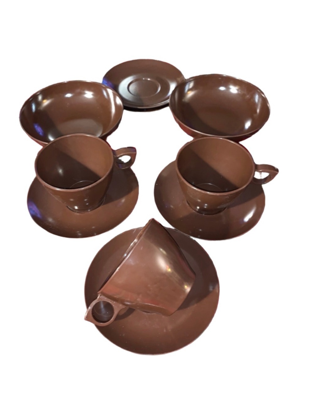 MELMAC Brown Melamine Dinnerware Set - 3 Cups, 5 Saucers, 2 Bowls